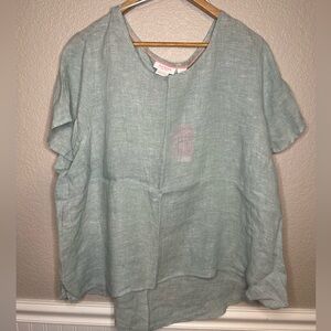 Isaac Mizrahi Soft Blue Linen Top